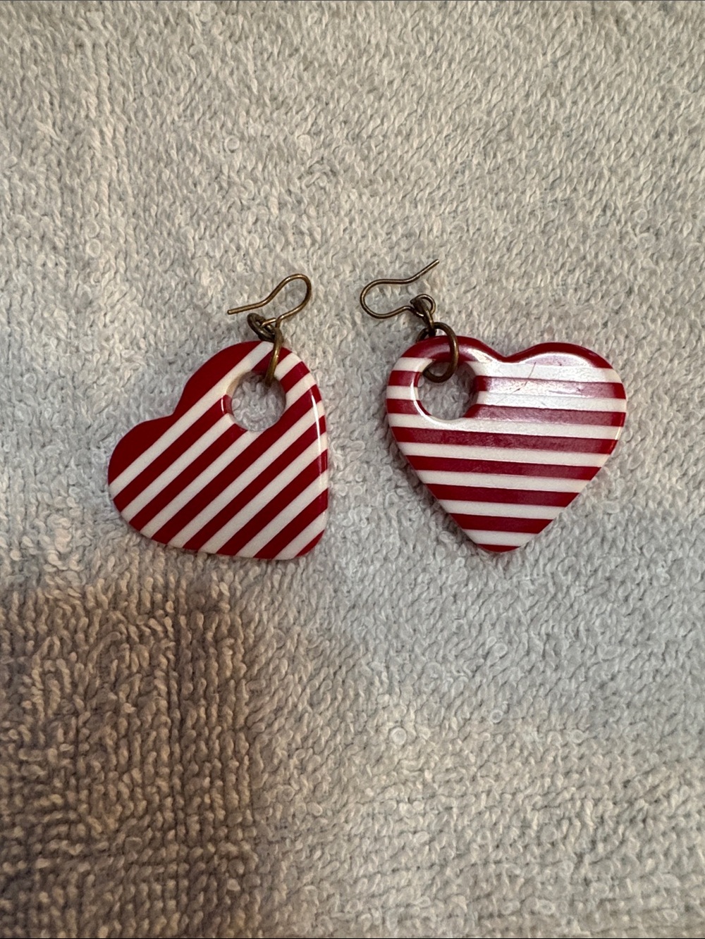 Red & White Striped Heart Dangle Earrings